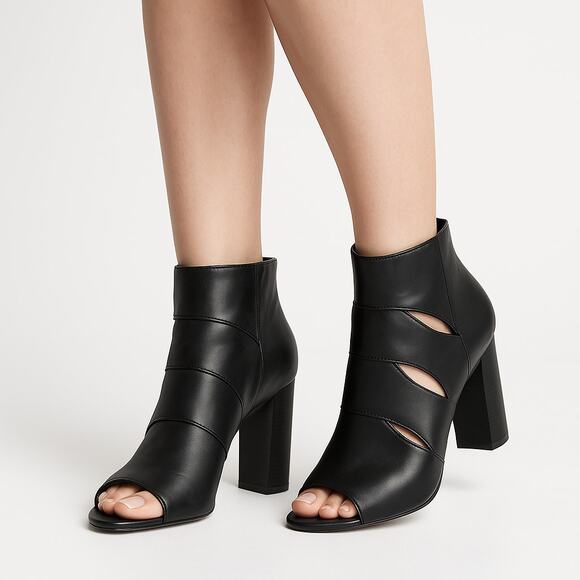 Adrienne Vittadini Black Cutout Peep-Toe Heels 9.5M Leather High Heel Dressy - Picture 1 of 12